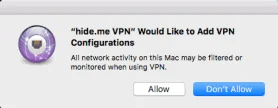 Hide.me MacOS warning