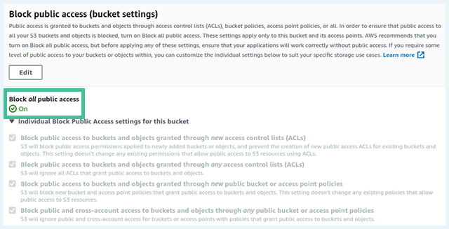 AWS S3 toestemming screenshot