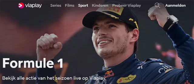 De sportpagina van Viaplay met header Formule 1