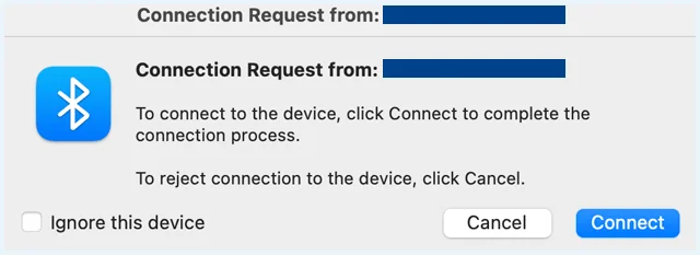 MacOS Bluetooth Connection Request