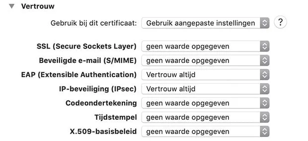 VPN instellen op MacOS certificaat instellingen