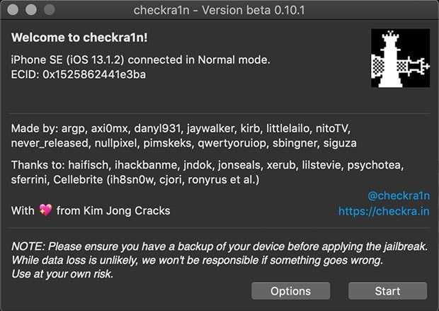 Jailbreak checkra1n startscherm