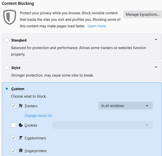 Content blocken in firefox