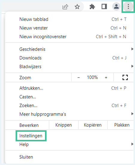 Chrome instellingen openen