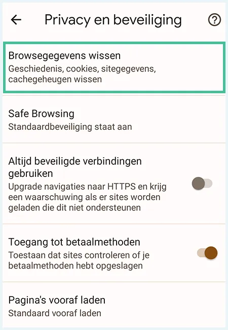 Chrome instellingen telefoon browsegeschiedenis wissen