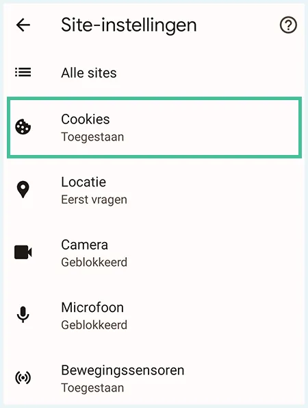 Chrome telefoon site-instellingen cookies beheren