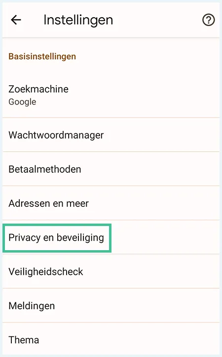 Chrome instellingen telefoon privacy en beveiliging