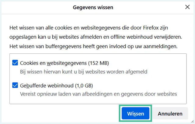 Firefox bevestigen cookies wissen