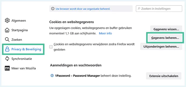 Firefox cookies beheren instellingen
