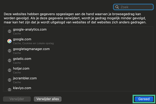 Safari macOS cookies verwijderen