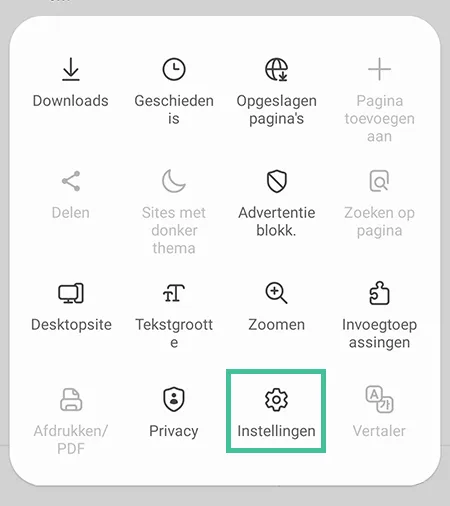 Samsung Internet open instellingen
