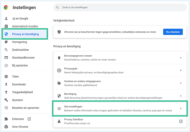 Chrome privacyinstellingen site machtigingen