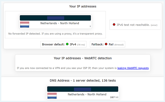 Screenshot CyberGhost leak test