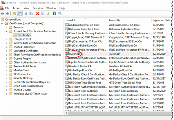 eDellRoot certificaat