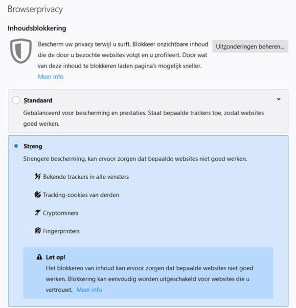 Firefox inhoudsblokkering