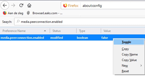 Firefox WebRTC toggle