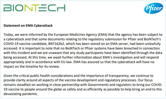 Persverklaring van Pfizer en BioNTech aangaande een cyberaanval in 2020
