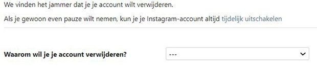 Printscreen Instagram account verwijderen