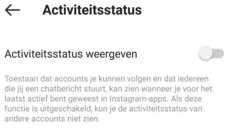 Printscreen Instagram Activiteitsstatus