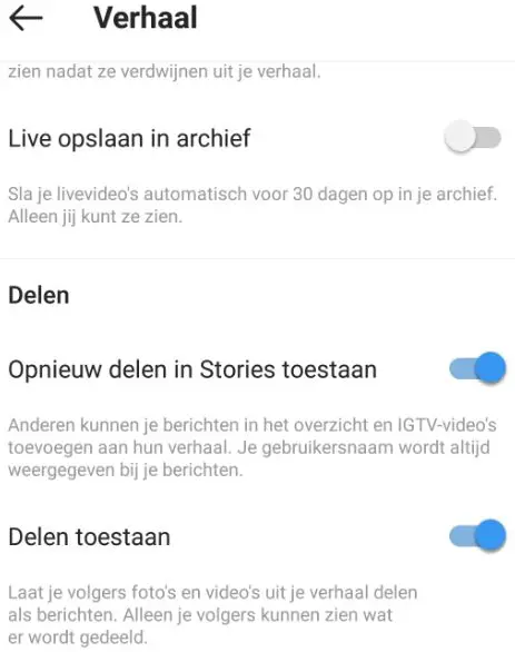 Printscreen Instagram verhaal delen