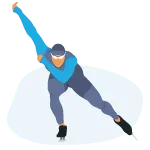 Schaatser die lange armzwaaien maakt