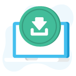 Laptop met daarbovenop een downloadknop-icoon