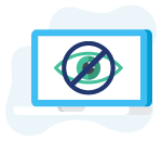 Laptop met een oog met een kruis daar doorheen om censuur te symboliseren