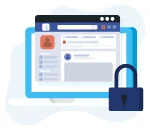 Laptop met een platform dat lijkt op Facebook met een slotje