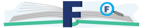 Banner met een boek, vergrootglas en de letter
