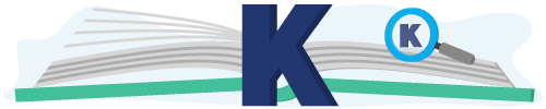 Banner met een boek, vergrootglas en de letter