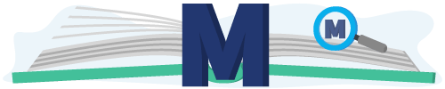 Banner met een boek, vergrootglas en de letter