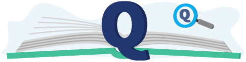 Banner met een boek, vergrootglas en de letter