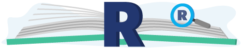 Banner met een boek, vergrootglas en de letter