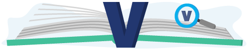 Banner met een boek, vergrootglas en de letter
