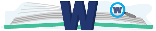 Banner met een boek, vergrootglas en de letter
