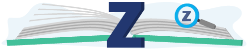 Banner met een boek, vergrootglas en de letter