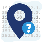 Locatiemarker met IP-adressen en vraagteken