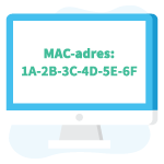 Desktopscherm met daarop een fictief MAC-adres