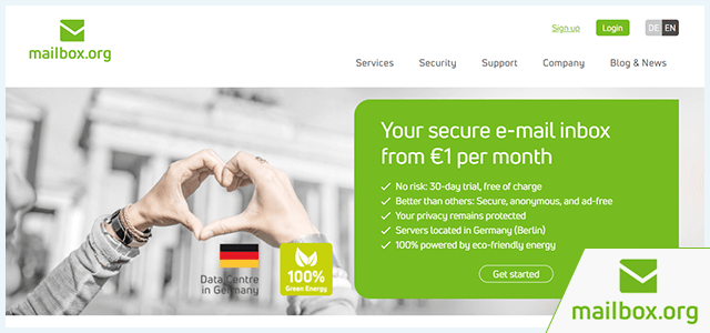 Mailbox-org homepage met logo