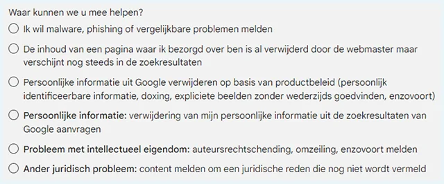 Opties informatie verwijderen uit Google