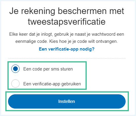 Screenshot van de PayPal melding om 2FA aan te zetten