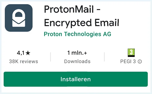 Screenshot van ProtonMail in de App Store