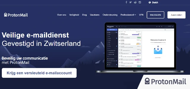ProtonMail homepage met logo