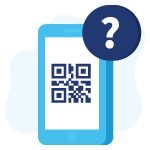 Smartphone met daarop een QR-code en een vraagteken