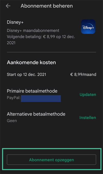 Android Abonnement opzeggen