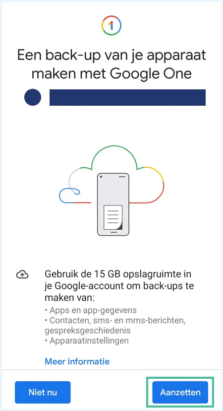 Android scherm waar je je back-ups kunt aanzetten