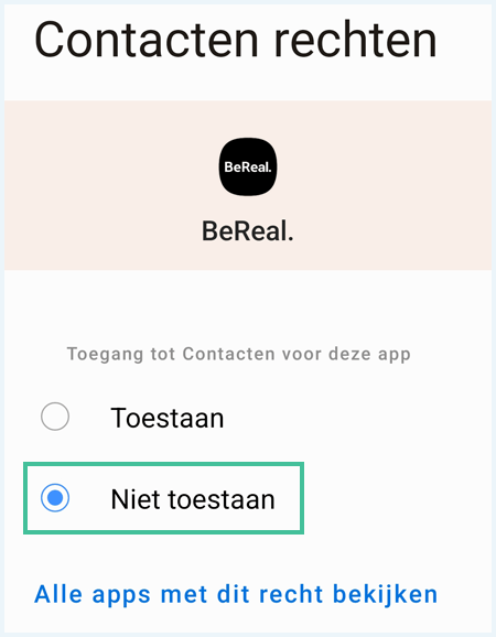 Contacten rechten van BeReal waarbij