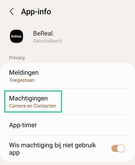 App-info van BeReal waarbij