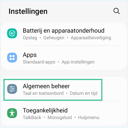 Android instellingen waarbij