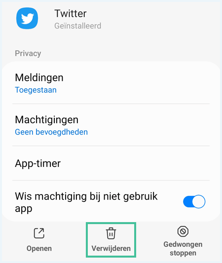 Twitter app op Android waarbij